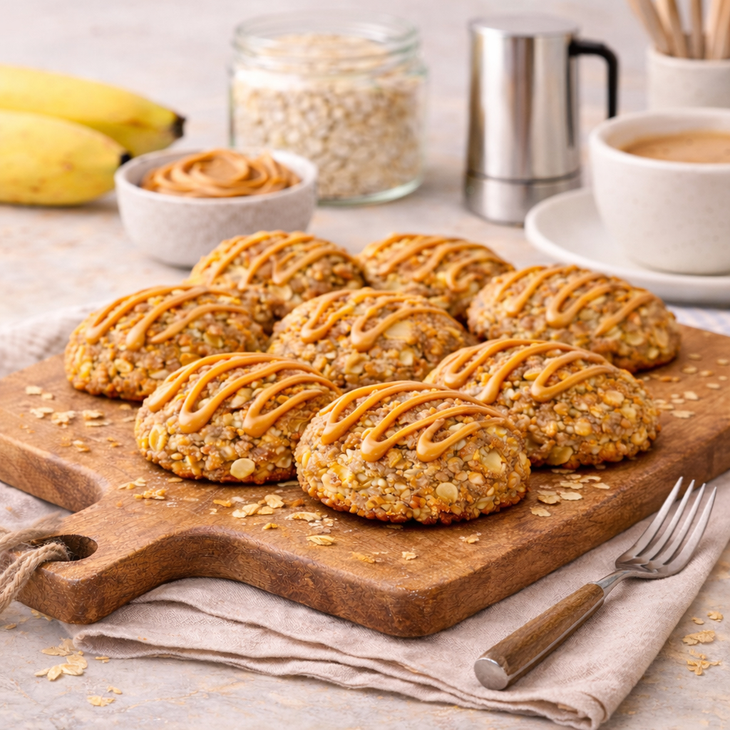 Gezonde banaan-havermout koeken met pindakaas