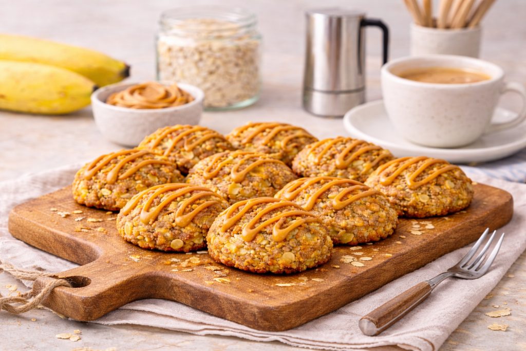 Gezonde banaan-havermout koeken met pindakaas