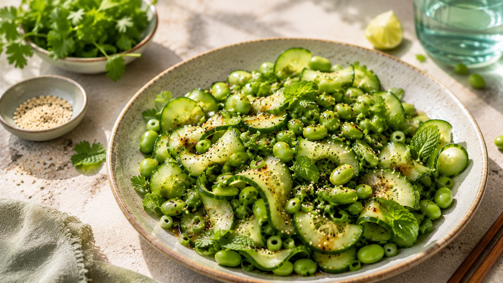 Aziatische komkommersalade met edamame I Jonathan Klaassen